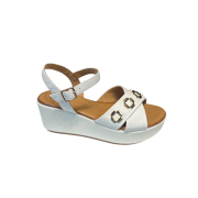 Sandalo Zeppa Incrocio Con Accessorio Cream