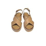 Sandalo Platform Con Incrocio E Strass Cuoio