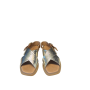 Sandalo Incrocio Platino/Cuoio