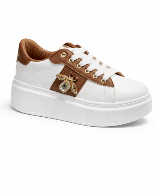 Sneakers Con Accessorio Ape Bianca/Cuoio
