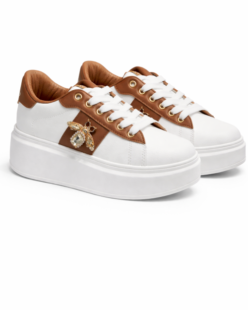 Sneakers Con Accessorio Ape Bianca/Cuoio